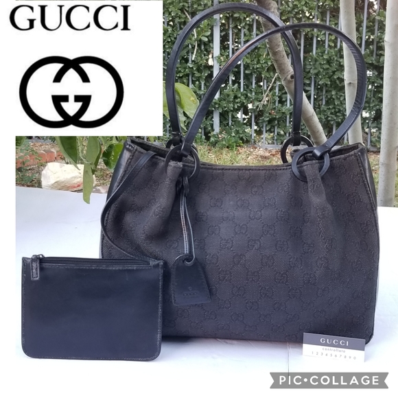 Lovely vintage Gucci GG  dark canvas with leather trim tote handbag - Picture 1 of 16